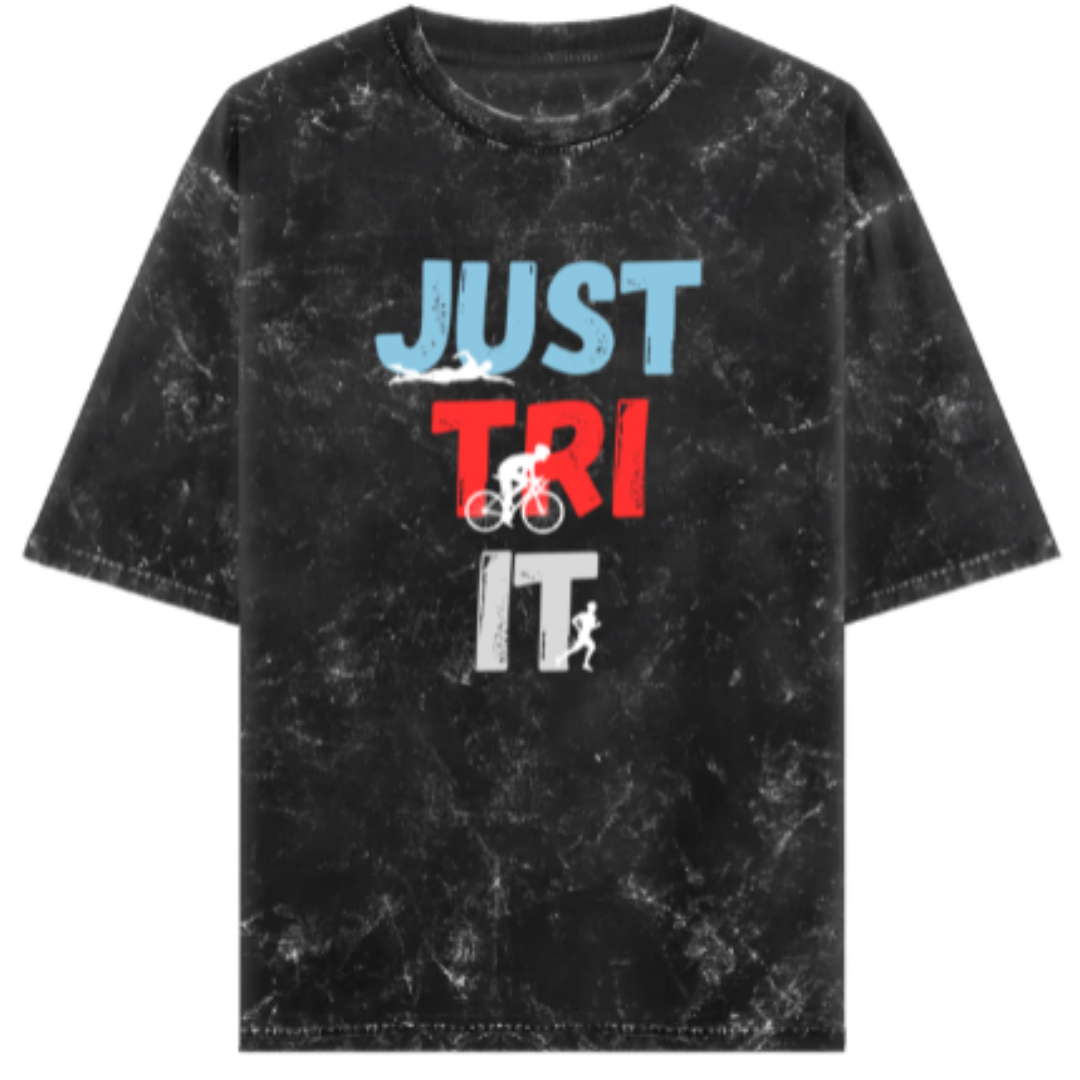 Triathlete: JUST TRI IT Acid Wash Oversized T-Shirt