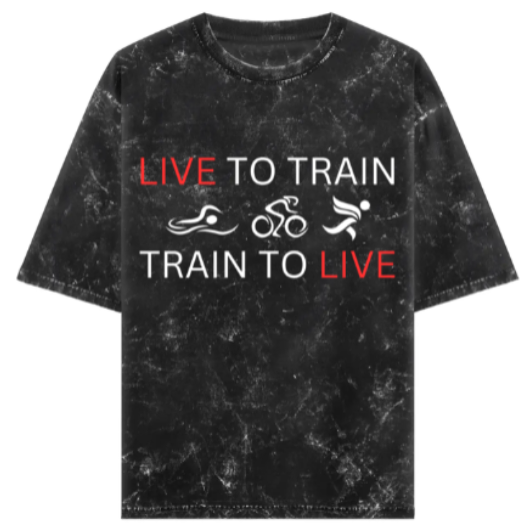 Triathlete's Creed: Live to Train, Train to Live Acidwash Oversized T-Shirt