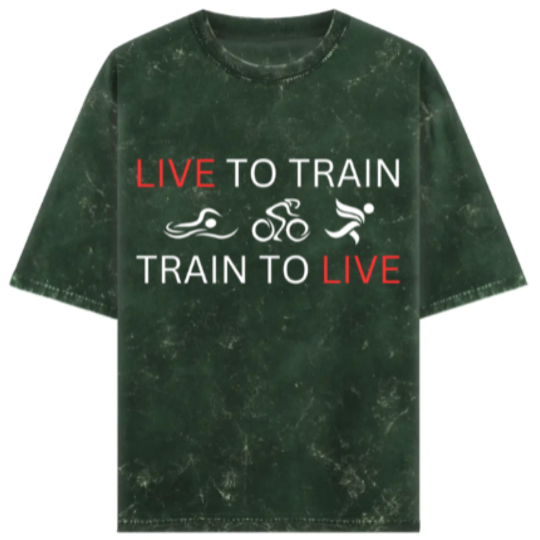 Triathlete's Creed: Live to Train, Train to Live Acidwash Oversized T-Shirt