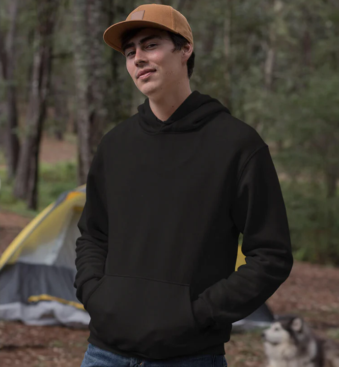 Solid Black Unisex Regular Hoodie