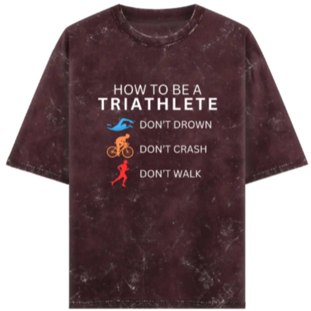 Triathlete's Code: Swim Strong, Ride Safe, Run Free Acidwash Oversized T-Shirt