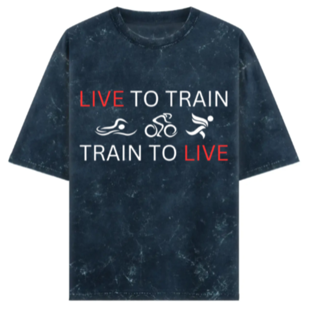 Triathlete's Creed: Live to Train, Train to Live Acidwash Oversized T-Shirt