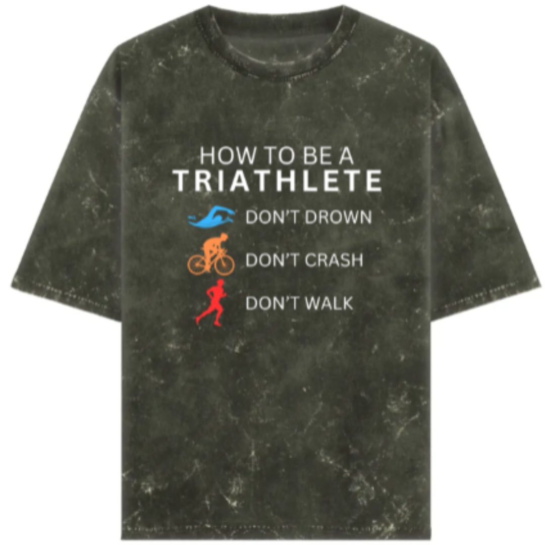 Triathlete's Code: Swim Strong, Ride Safe, Run Free Acidwash Oversized T-Shirt