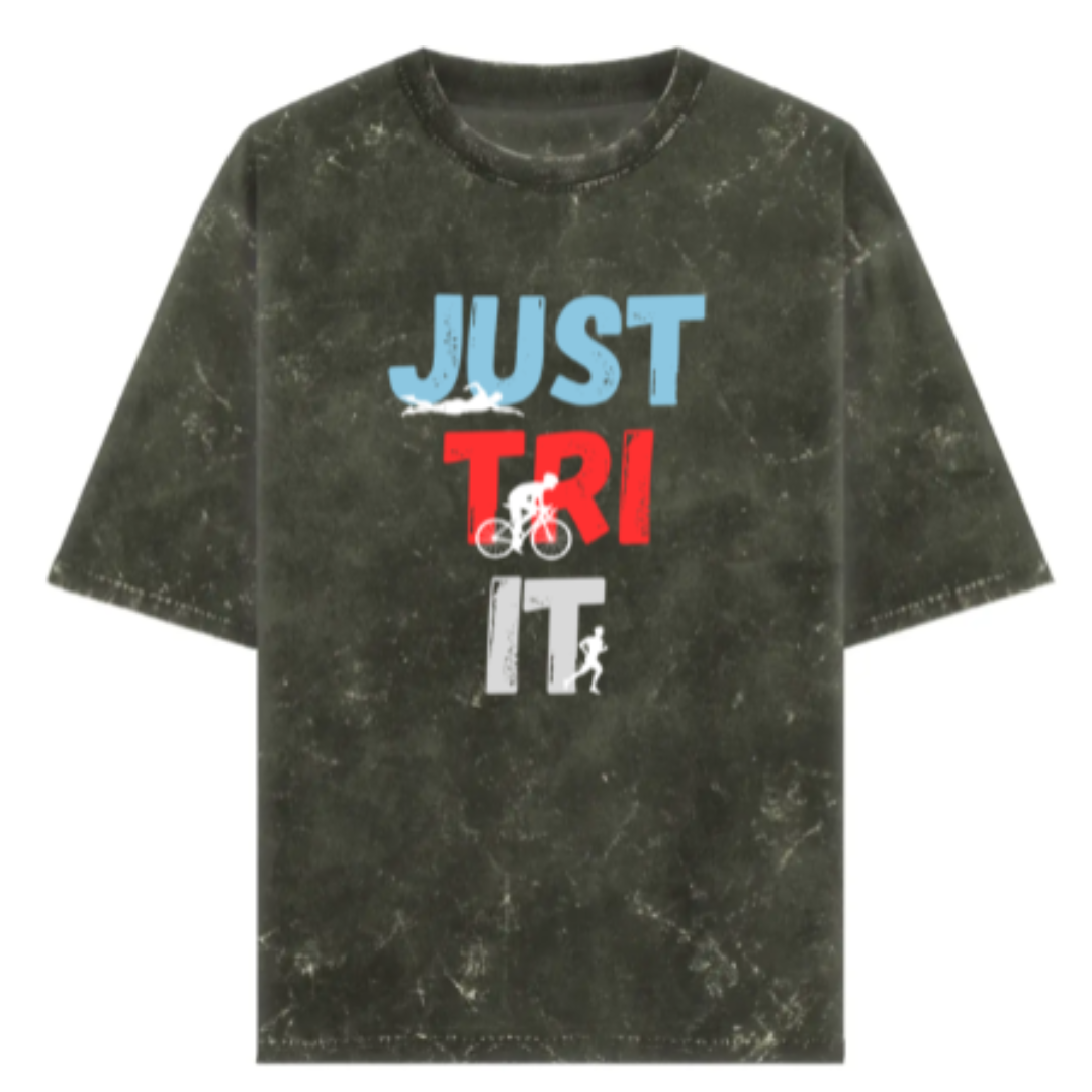 Triathlete: JUST TRI IT Acid Wash Oversized T-Shirt