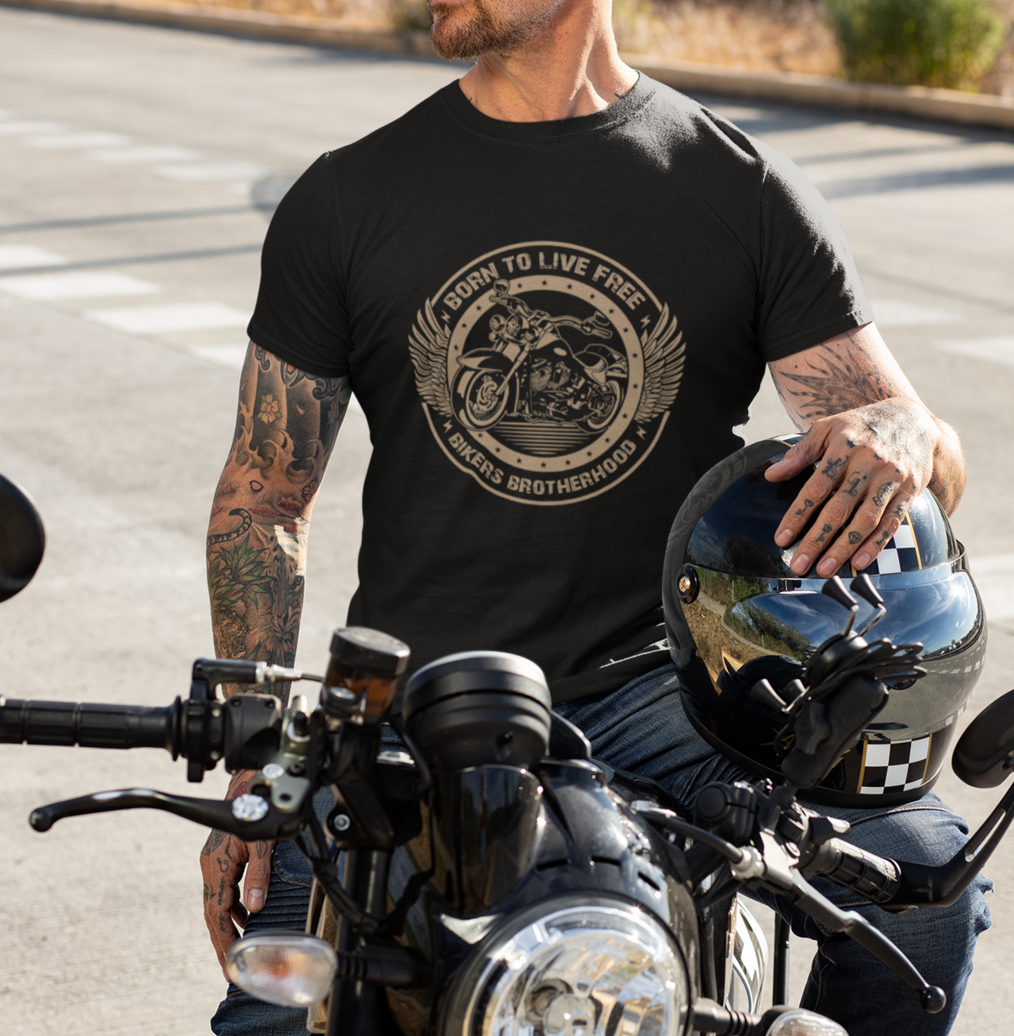 Biker: Born To Live Free Bikers Brotherhood Classic Black T-Shirt