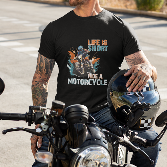 Biker: Life Is Short Ride A Motorcycle Black T-Shirt