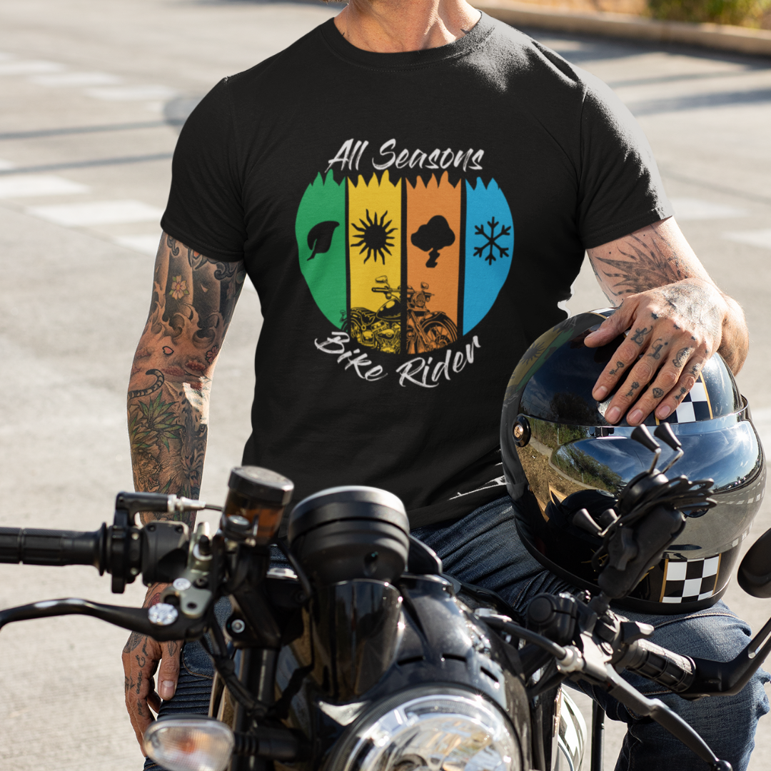 Biker:All Seasons Bike Rider Classic Black T-Shirt