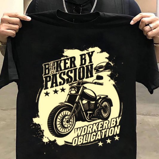 Biker: Biker By Passion Worker By Obligation Black T-Shirt
