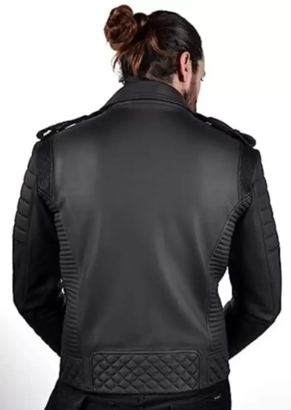 Mens Solid Black Leather Jacket