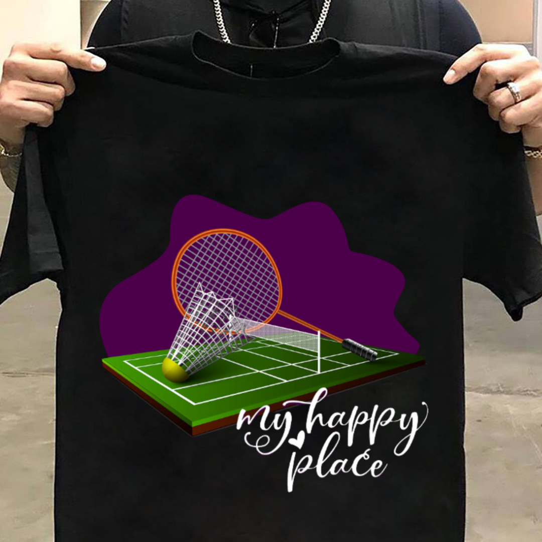 Badminton: My Happy place black T-Shirt